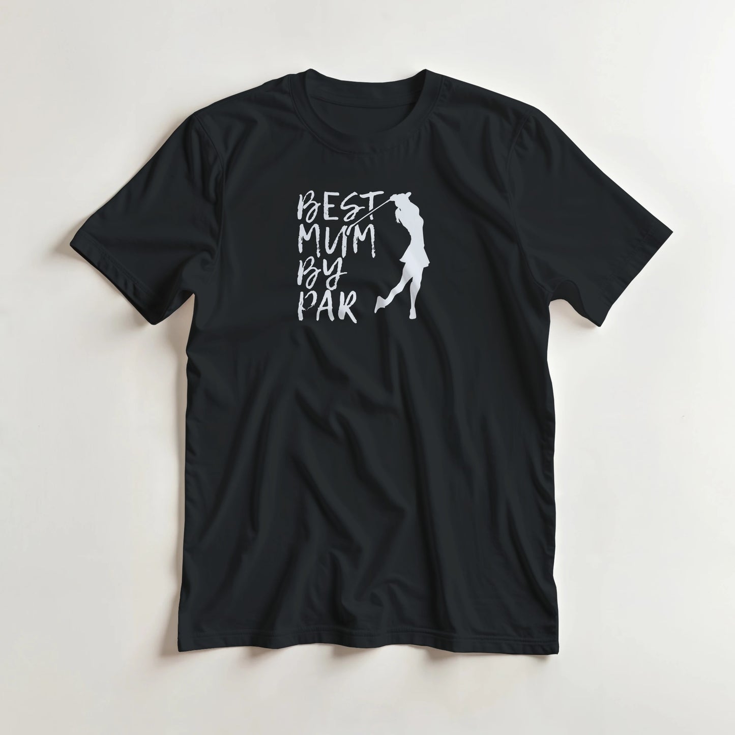 Best Mum T-Shirt in Black lying on a plain floor. T-shirt is a unisex cut and 100 per cent cotton.