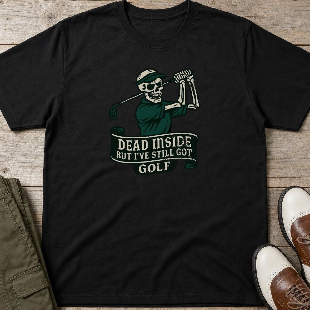 Dead Inside T-Shirt in Black lying on a plain floor. T-shirt is a unisex cut and 100 per cent cotton.