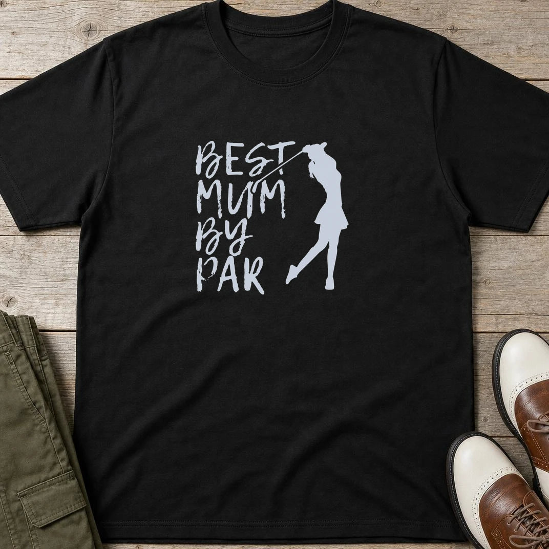 Best Mum T-Shirt in Black lying on a plain floor. T-shirt is a unisex cut and 100 per cent cotton.
