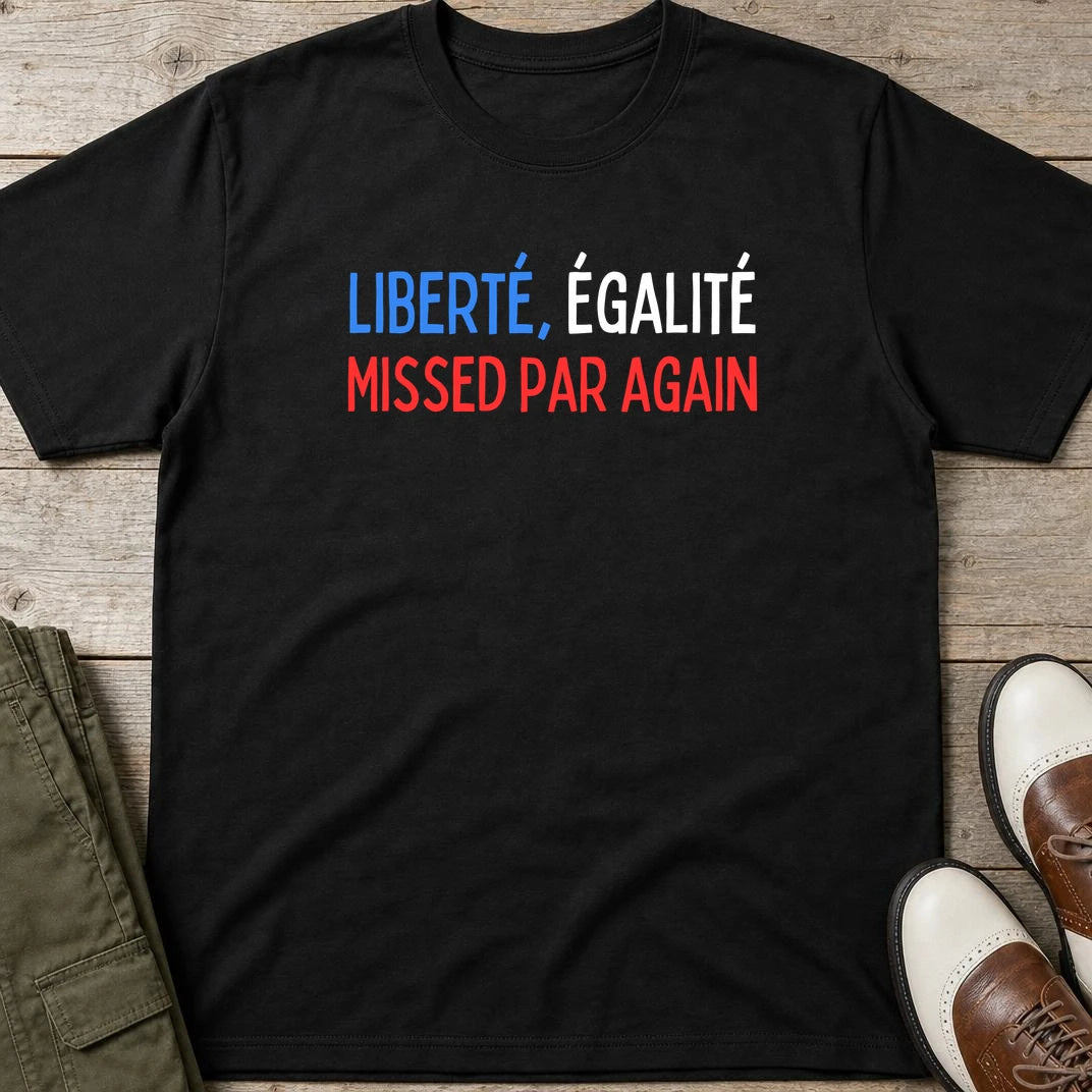 Liberté Égalité T-Shirt in Black lying on a plain floor. T-shirt is a unisex cut and 100 per cent cotton.