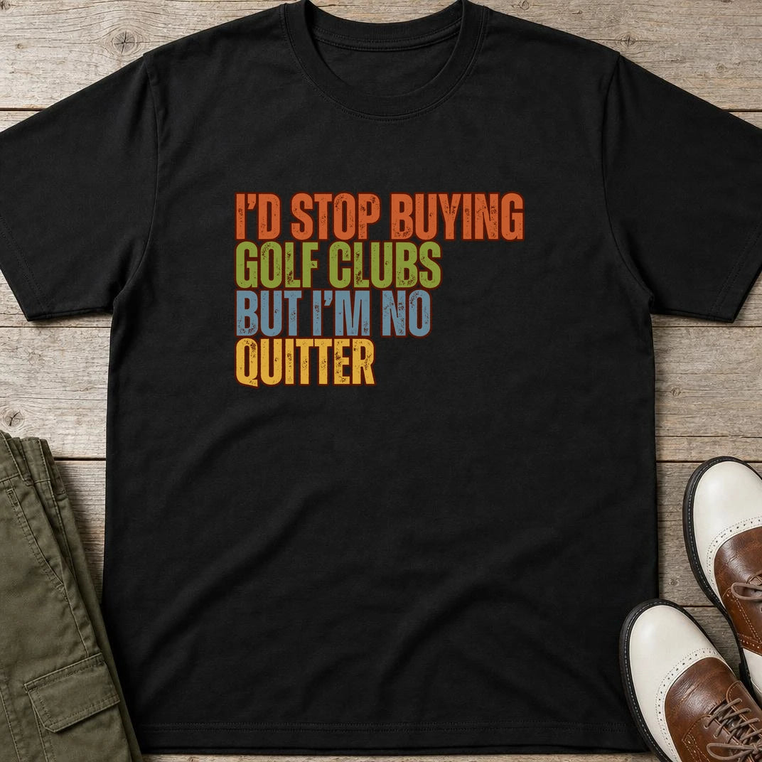 I'd Stop T-Shirt in Black lying on a plain floor. T-shirt is a unisex cut and 100 per cent cotton.