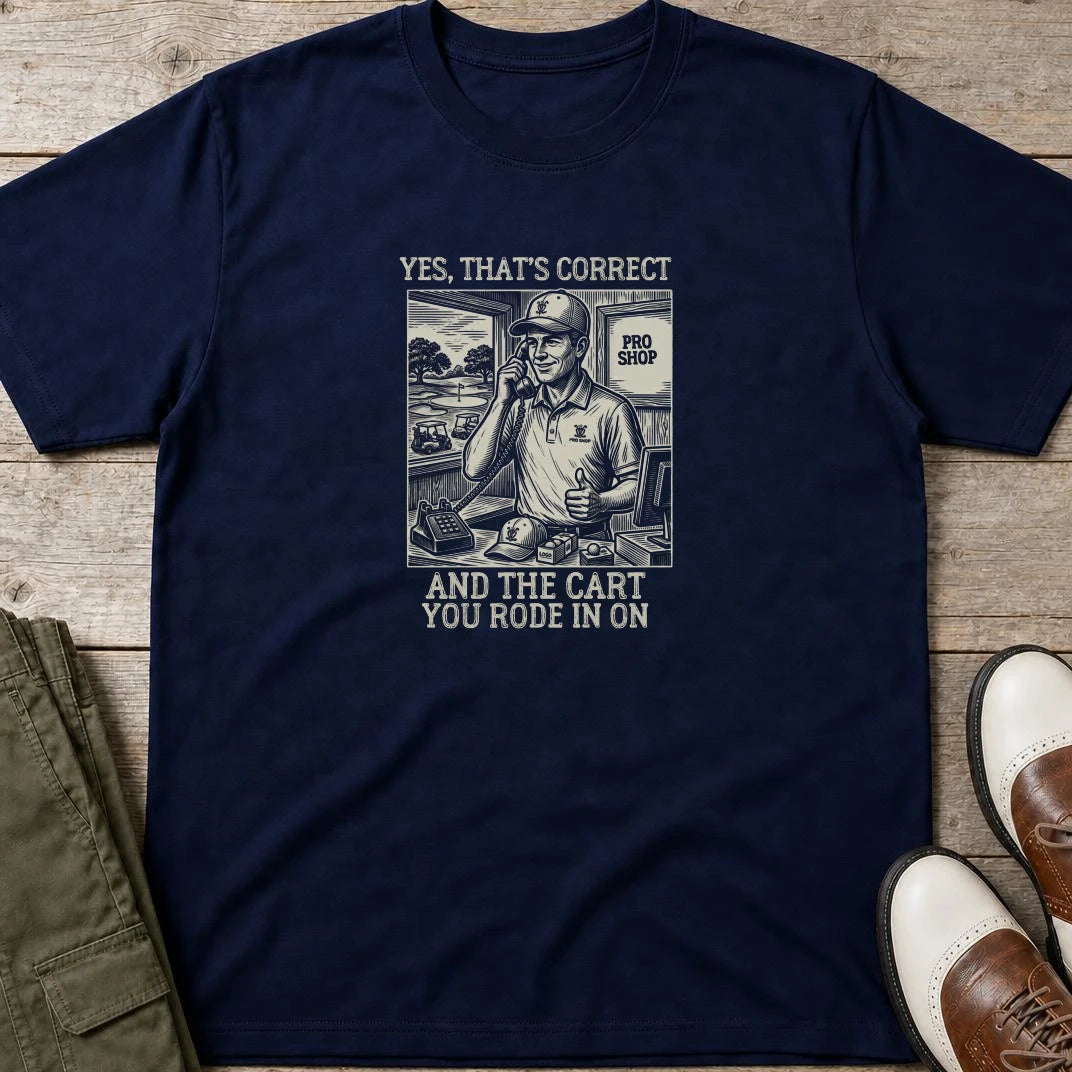 That's Correct T-Shirt in Navy lying on a plain floor. T-shirt is a unisex cut and 100 per cent cotton.