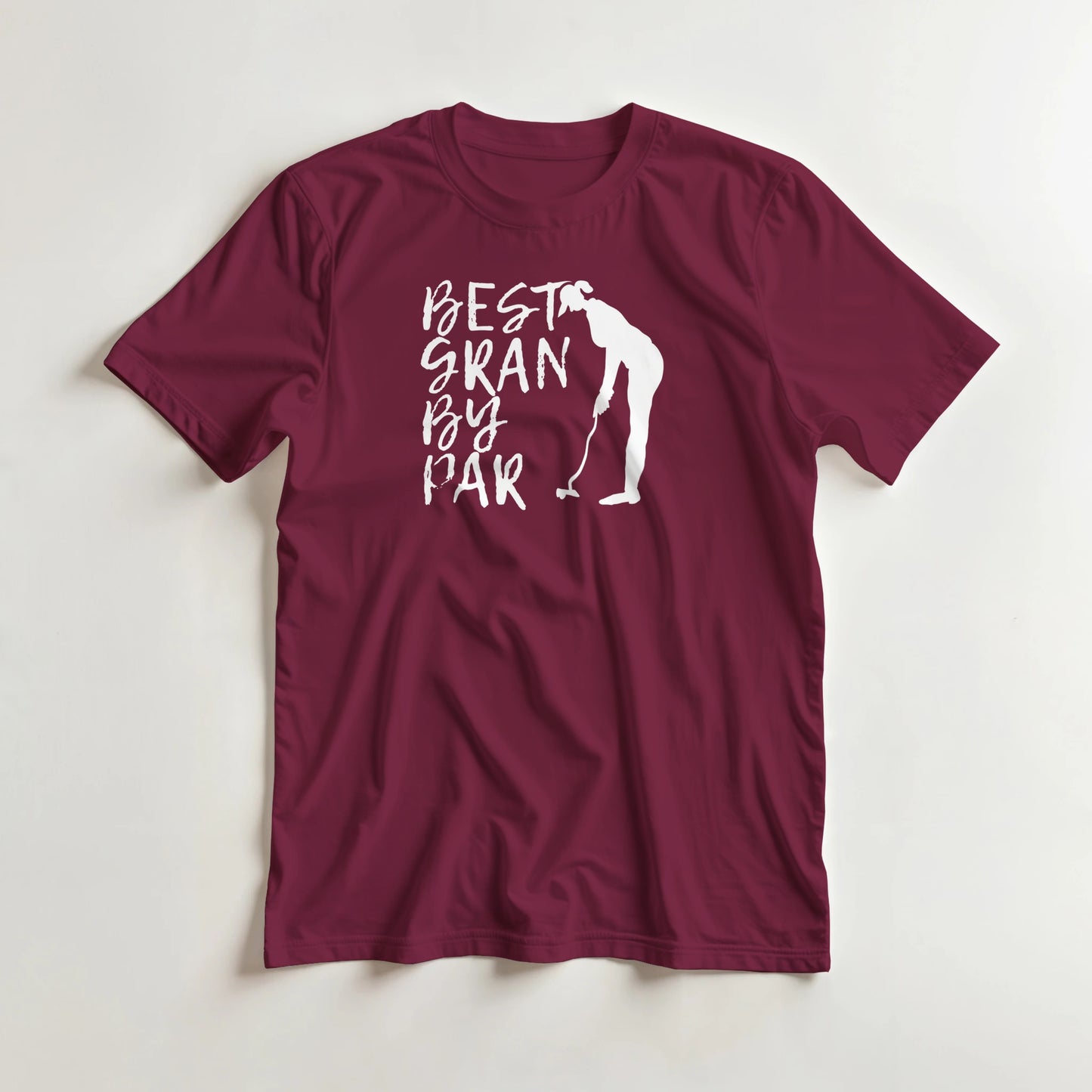 Best Gran T-Shirt in Maroon lying on a plain floor. T-shirt is a unisex cut and 100 per cent cotton.