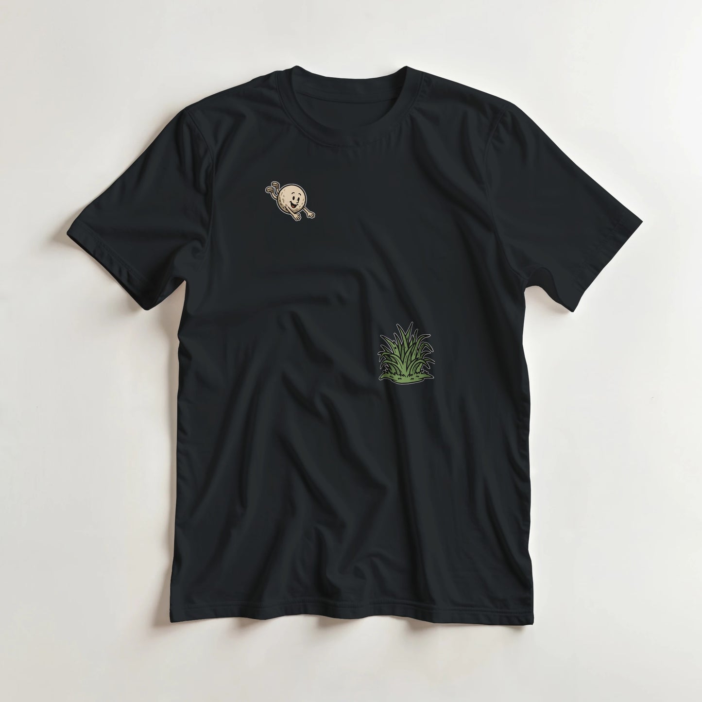 Flying Into Rough T-Shirt in Black lying on a plain floor. T-shirt is a unisex cut and 100 per cent cotton.