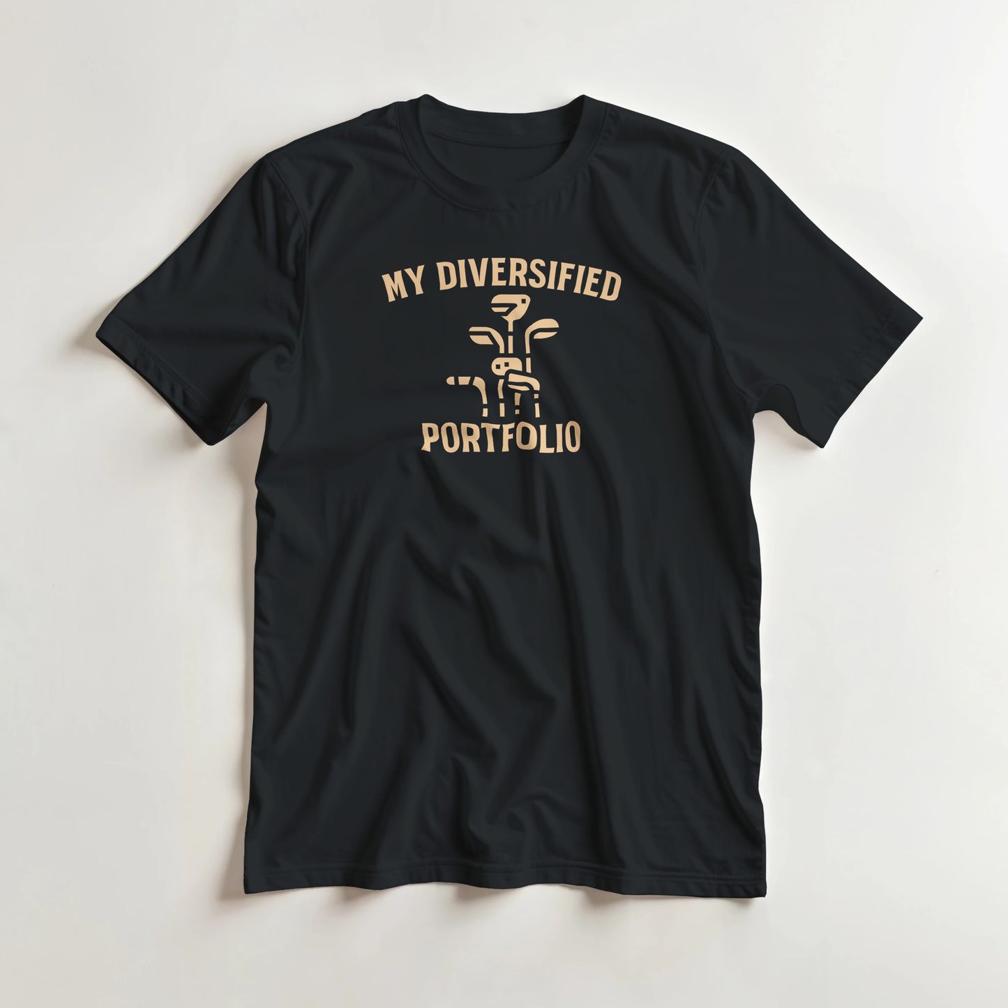 Portfolio T-Shirt in Black 3XL lying on a plain floor. T-shirt is a unisex cut and 100 per cent cotton.
