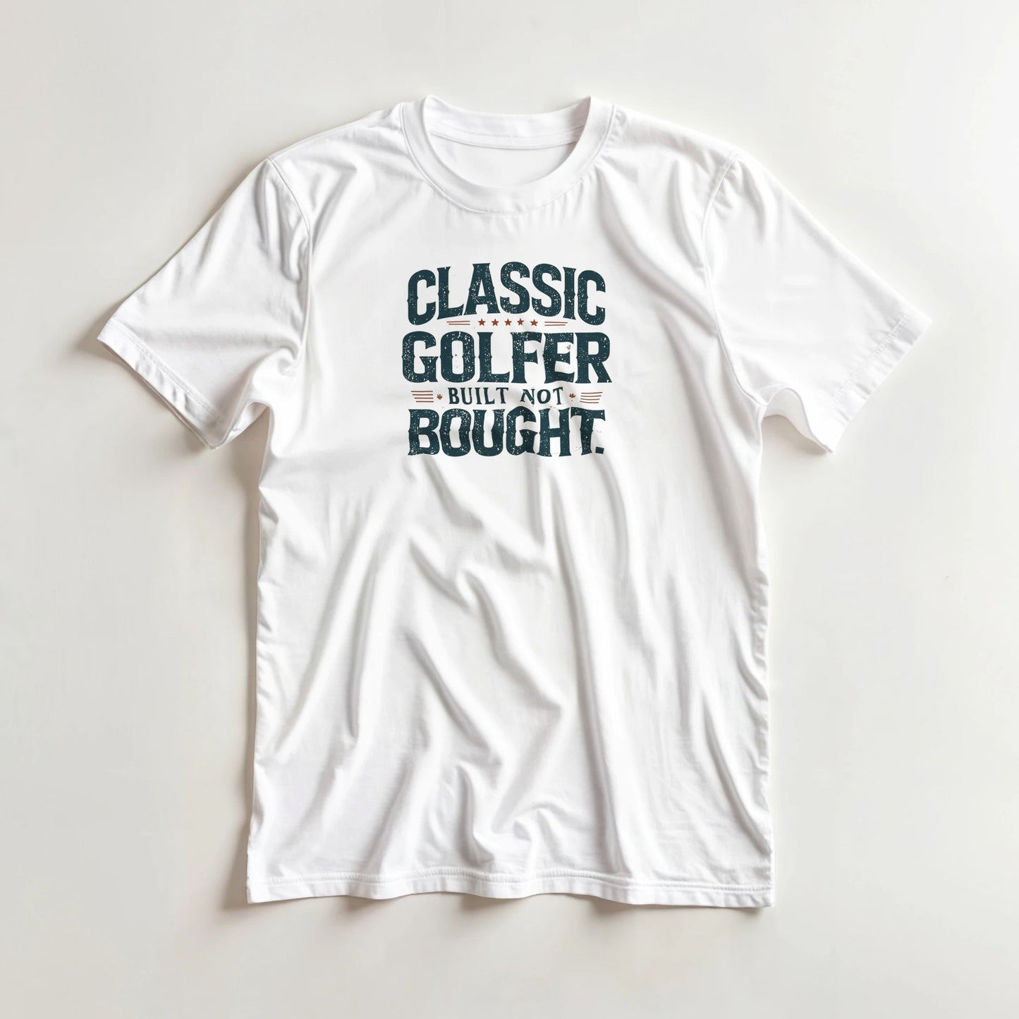 Classic Golfer W T-Shirt in S lying on a plain floor. T-shirt is a unisex cut and 100 per cent cotton.