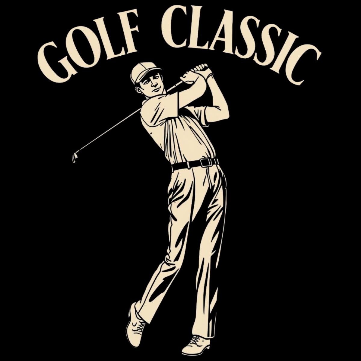 Golf Classic T-Shirt in on a light wooden floor lying next to headphones and golf shoes.