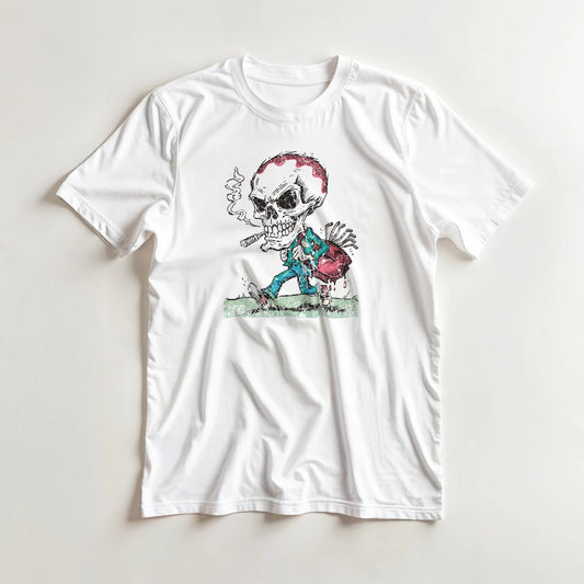 Cigar Golf T-Shirt in lying on a plain floor. T-shirt is a unisex cut and 100 per cent cotton.