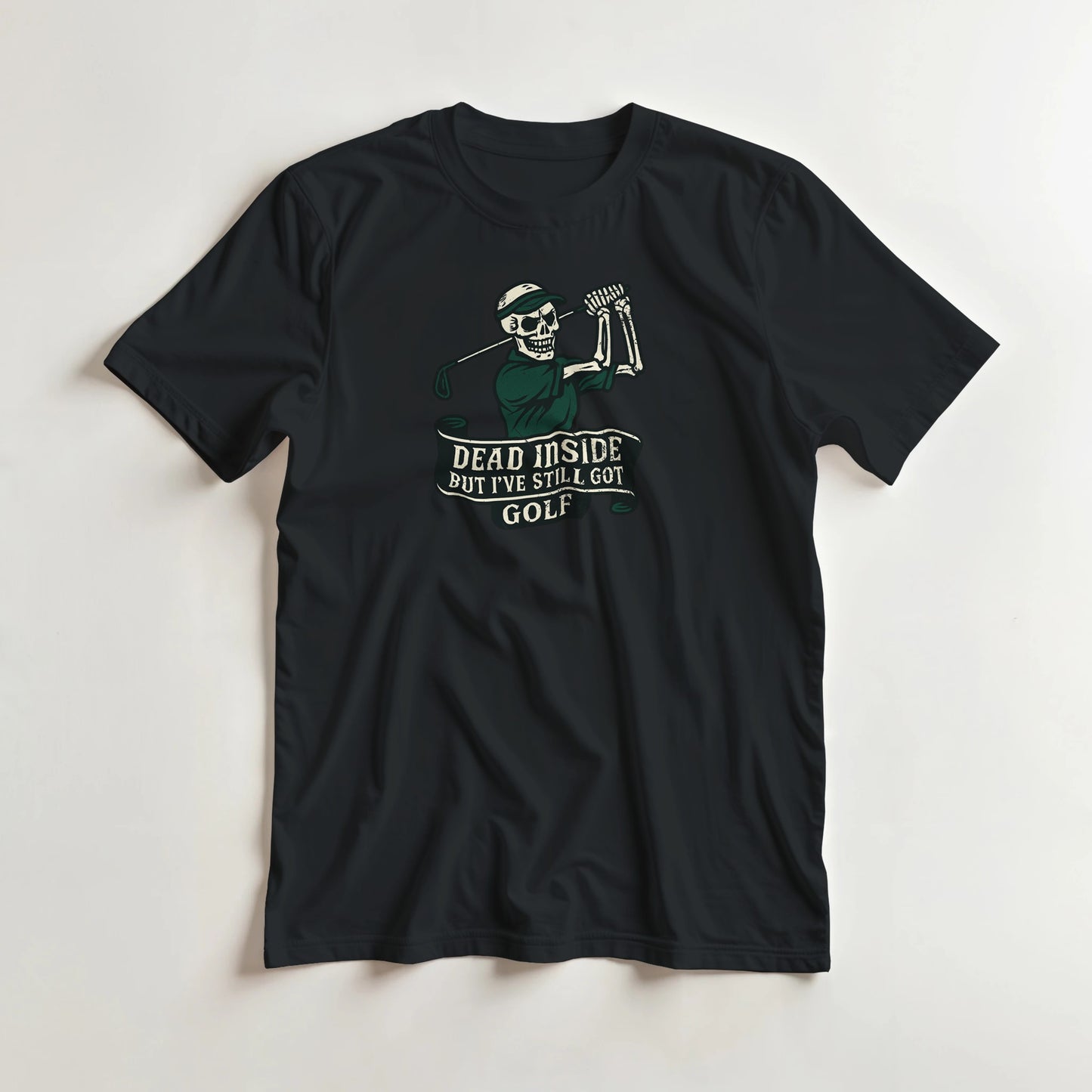 Dead Inside T-Shirt in Black lying on a plain floor. T-shirt is a unisex cut and 100 per cent cotton.
