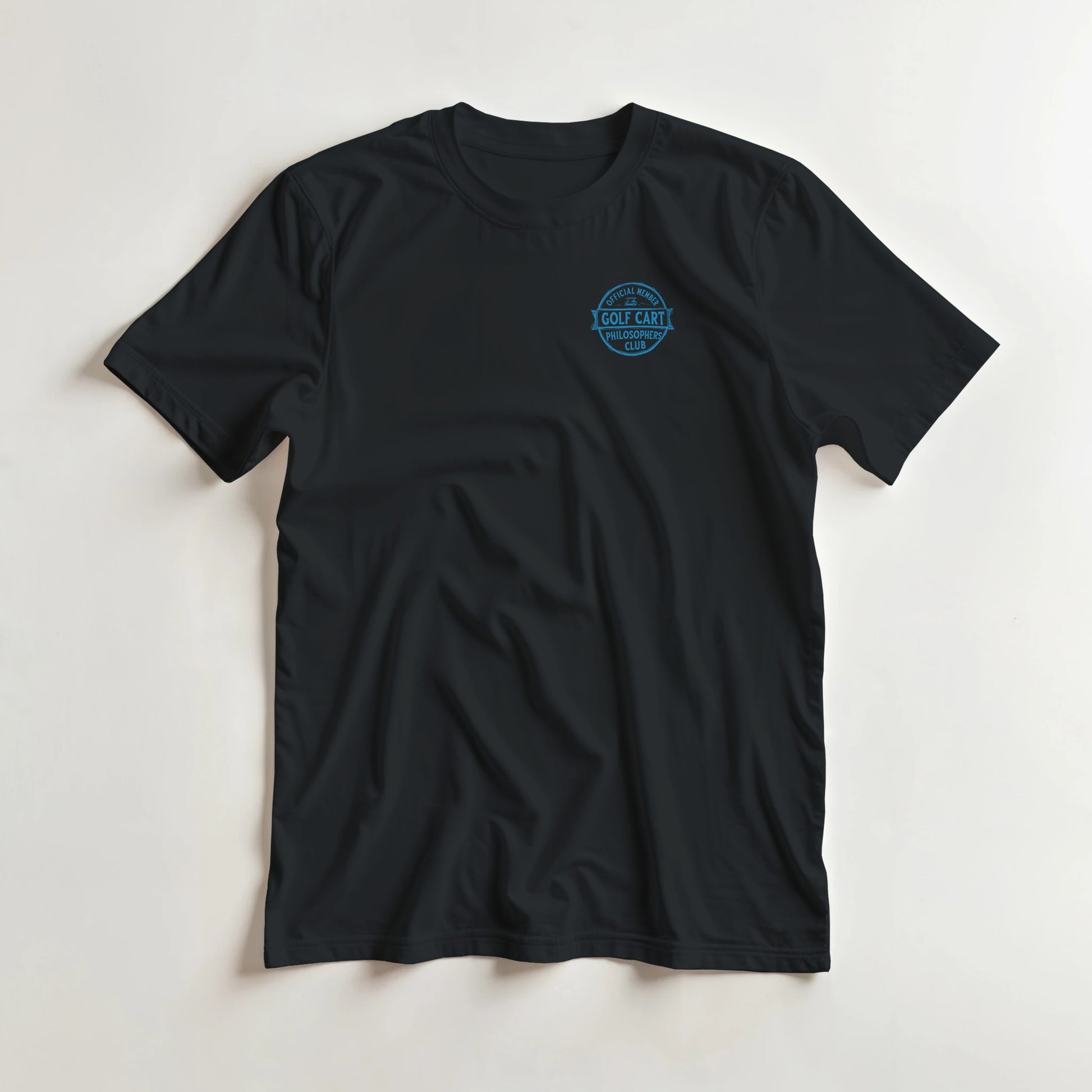 Philosophers T-Shirt in Black S lying on a plain floor. T-shirt is a unisex cut and 100 per cent cotton.