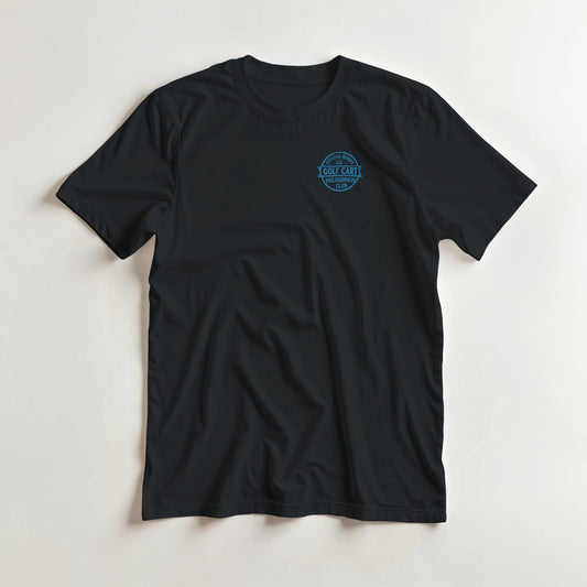 Philosophers T-Shirt in Black S lying on a plain floor. T-shirt is a unisex cut and 100 per cent cotton.