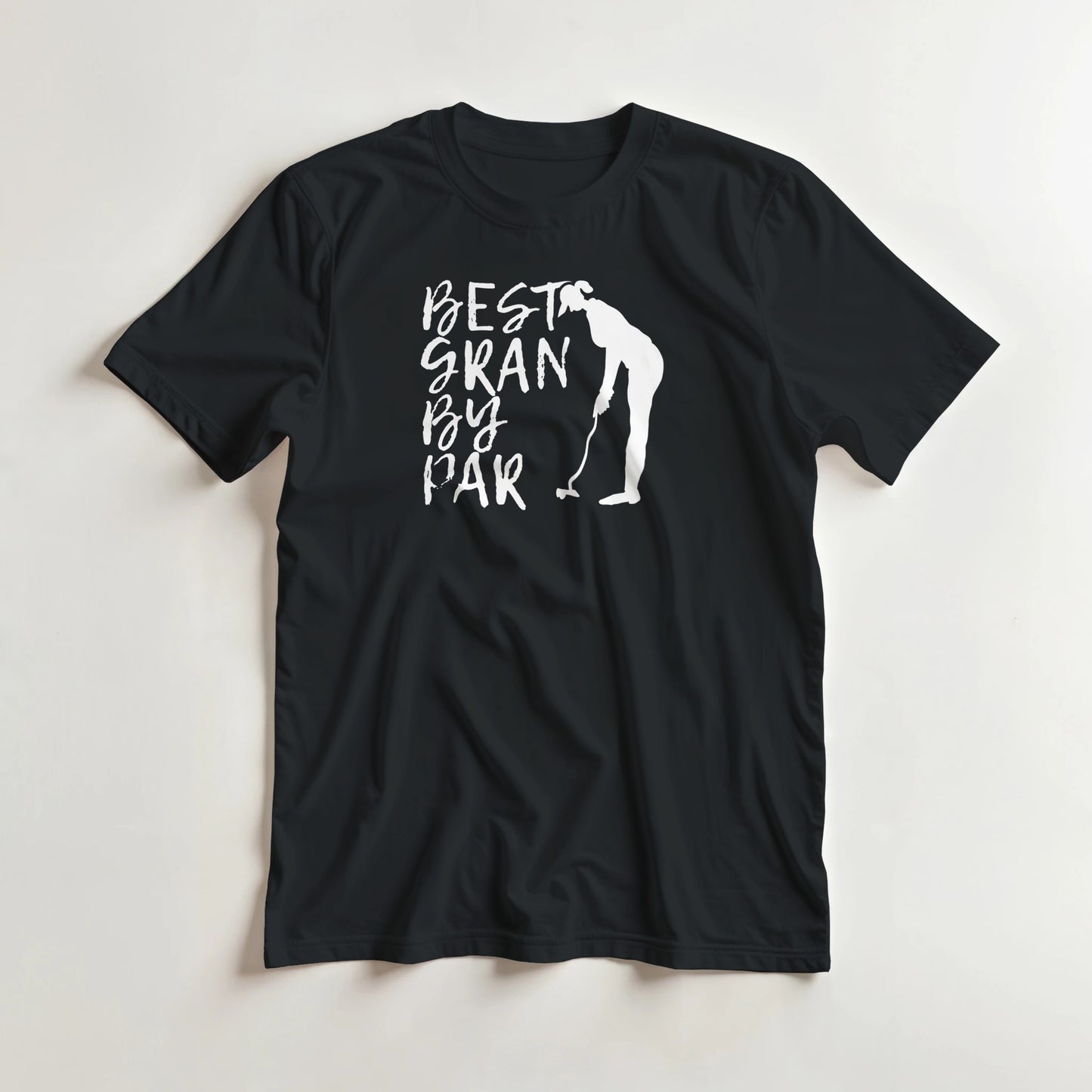 Best Gran T-Shirt in Black lying on a plain floor. T-shirt is a unisex cut and 100 per cent cotton.