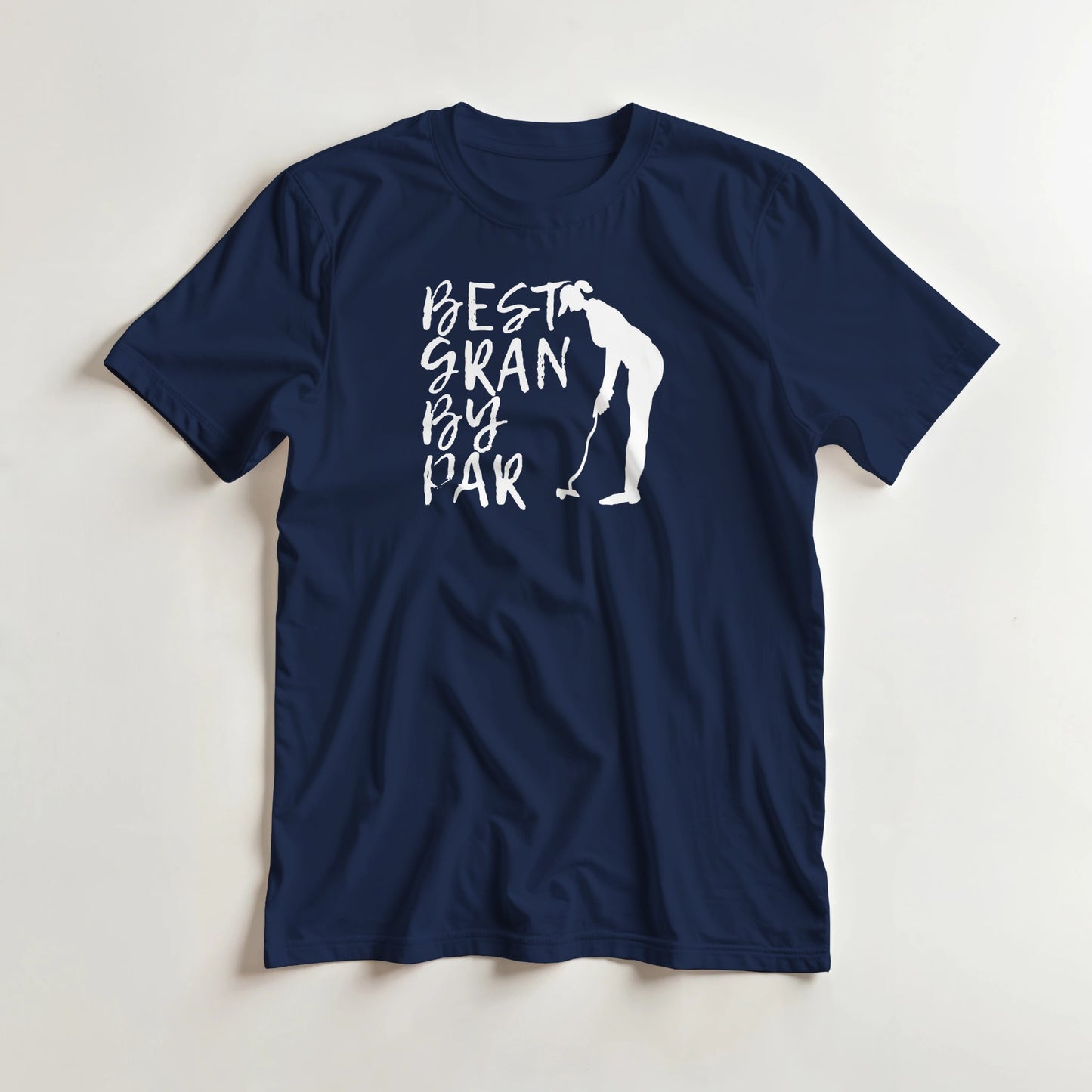 Best Gran T-Shirt in Navy lying on a plain floor. T-shirt is a unisex cut and 100 per cent cotton.