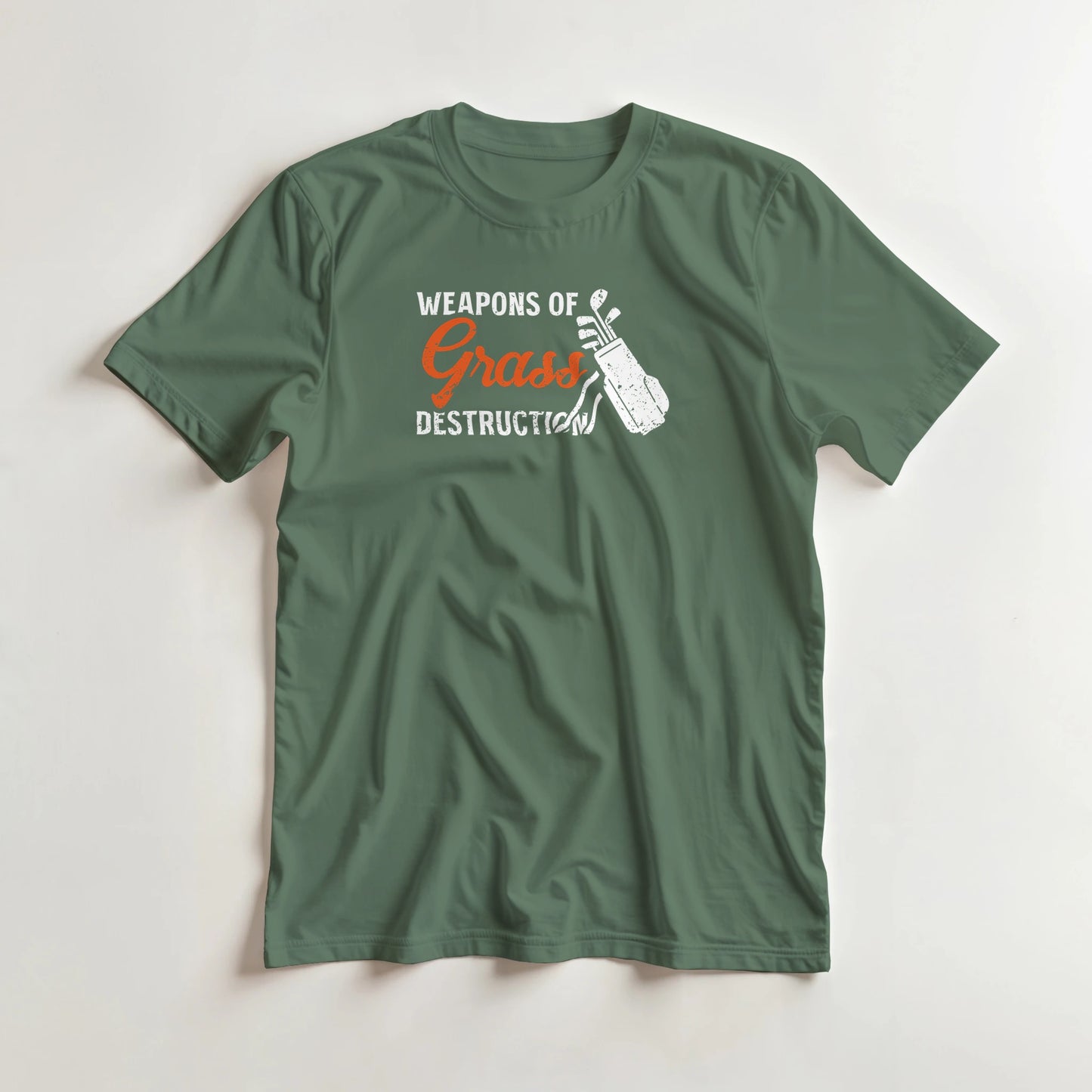 Weapons T-Shirt in Military Green 2XL lying on a plain floor. T-shirt is a unisex cut and 100 per cent cotton.