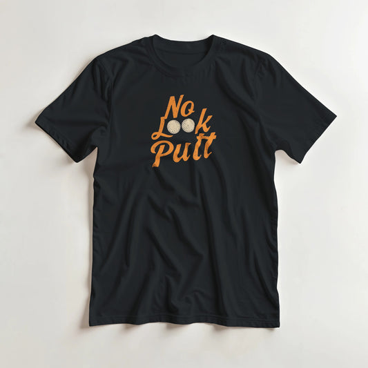 No Look T-Shirt in Black lying on a plain floor. T-shirt is a unisex cut and 100 per cent cotton.