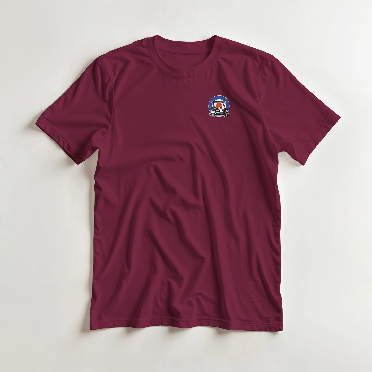Mod Cart Pocket T-Shirt in Maroon 3XL lying on a plain floor. T-shirt is a unisex cut and 100 per cent cotton.