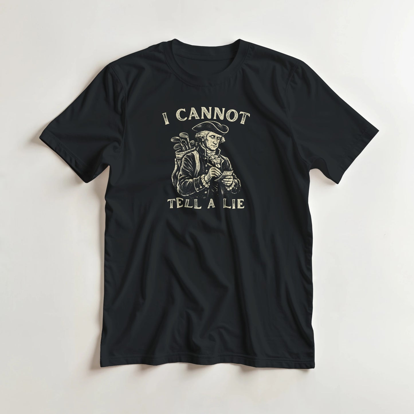 I Cannot T-Shirt in Black lying on a plain floor. T-shirt is a unisex cut and 100 per cent cotton.