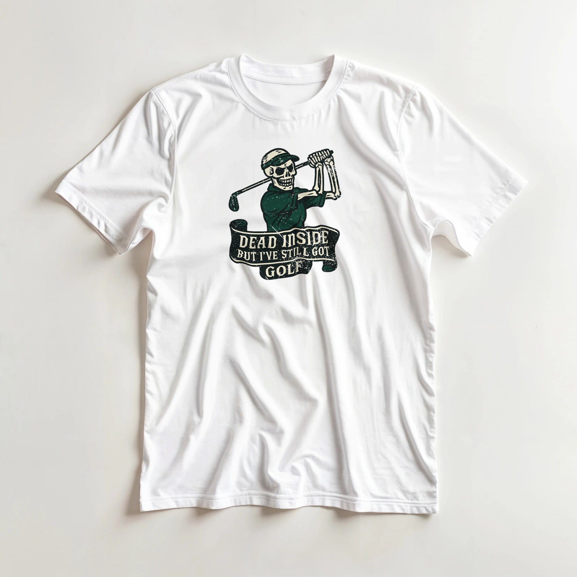 Dead Inside T-Shirt in White lying on a plain floor. T-shirt is a unisex cut and 100 per cent cotton.