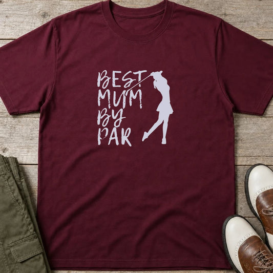 Best Mum T-Shirt in Maroon lying on a plain floor. T-shirt is a unisex cut and 100 per cent cotton.