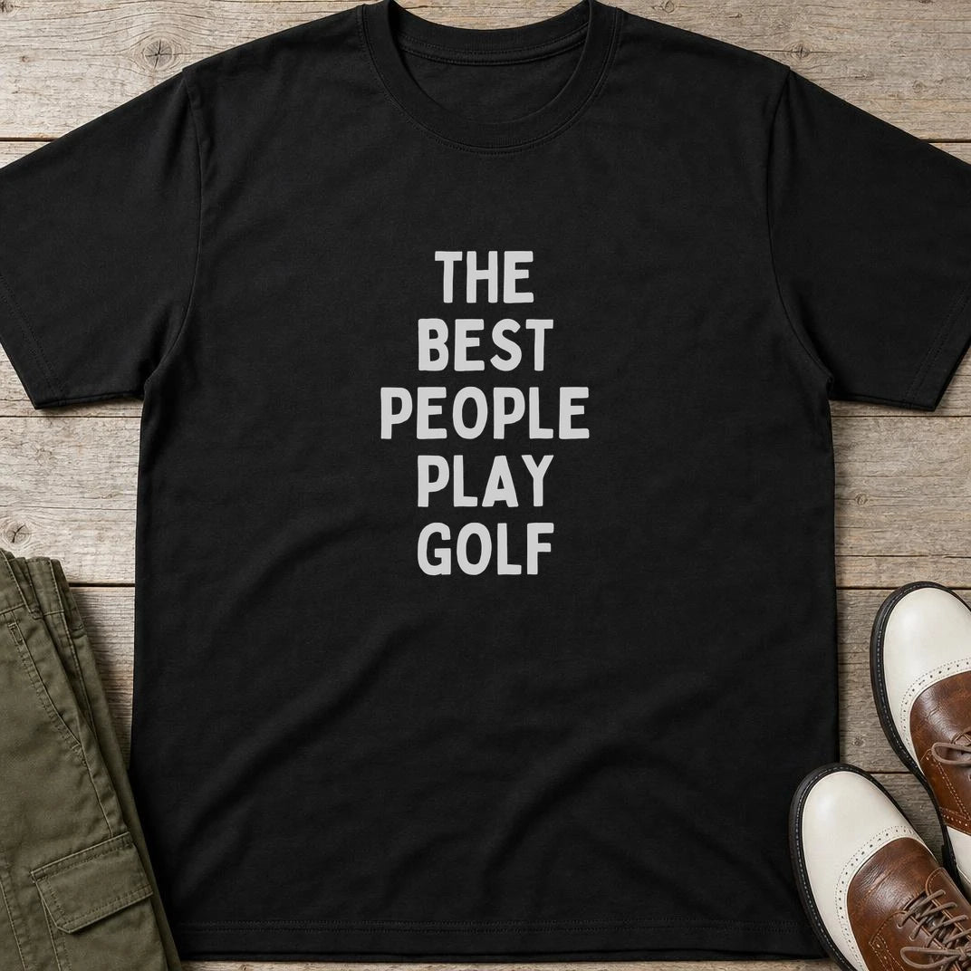 Best People T-Shirt in Black lying on a plain floor. T-shirt is a unisex cut and 100 per cent cotton.
