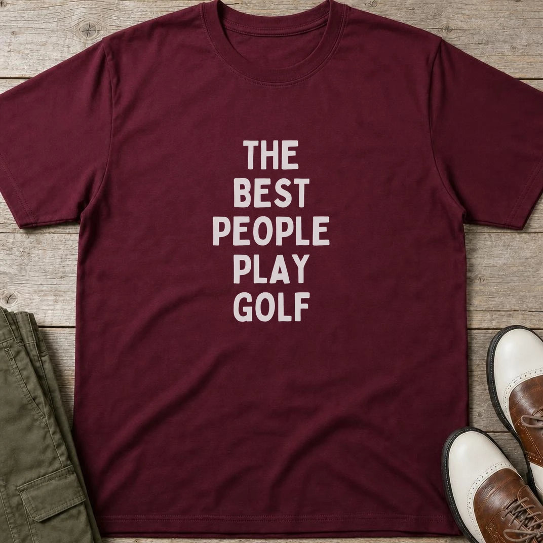 Best People T-Shirt in Maroon lying on a plain floor. T-shirt is a unisex cut and 100 per cent cotton.