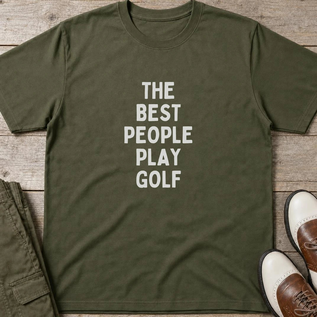 Best People T-Shirt in Military Green lying on a plain floor. T-shirt is a unisex cut and 100 per cent cotton.