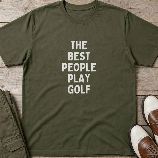 Best People T-Shirt in Military Green lying on a plain floor. T-shirt is a unisex cut and 100 per cent cotton.