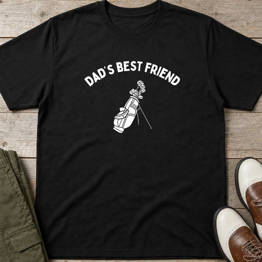 Dad's Best Friend T-Shirt in Black lying on a plain floor. T-shirt is a unisex cut and 100 per cent cotton.