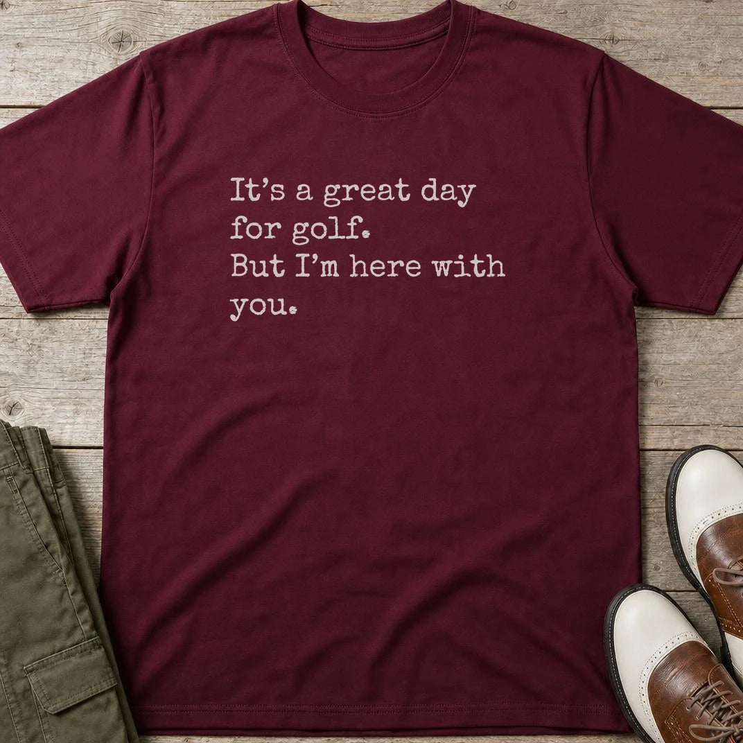 Here With You T-Shirt in Maroon lying on a plain floor. T-shirt is a unisex cut and 100 per cent cotton.