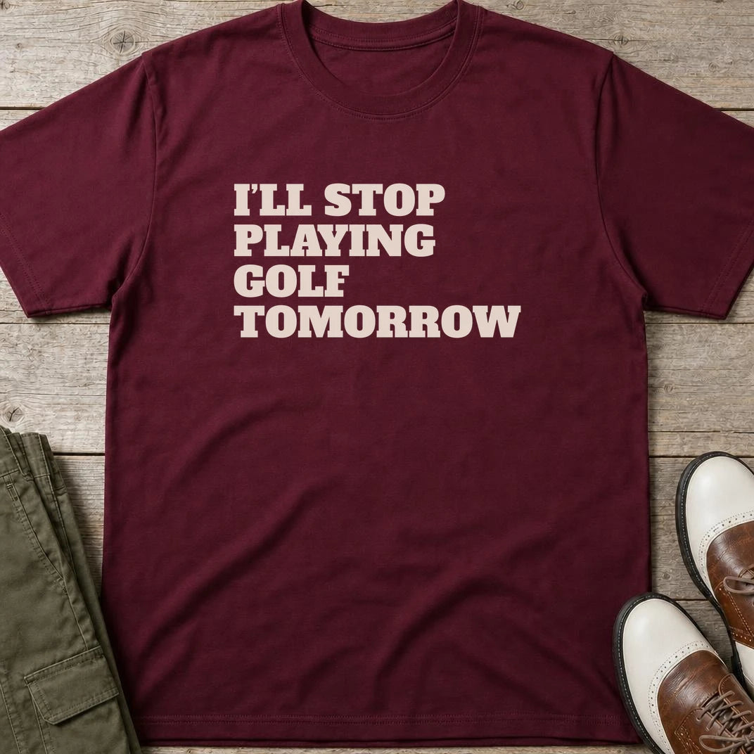 I'll Stop T-Shirt in Maroon lying on a plain floor. T-shirt is a unisex cut and 100 per cent cotton.