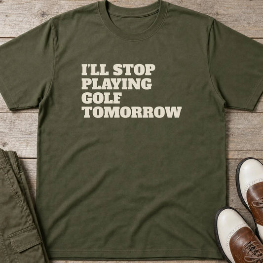 I'll Stop T-Shirt in Military Green lying on a plain floor. T-shirt is a unisex cut and 100 per cent cotton.