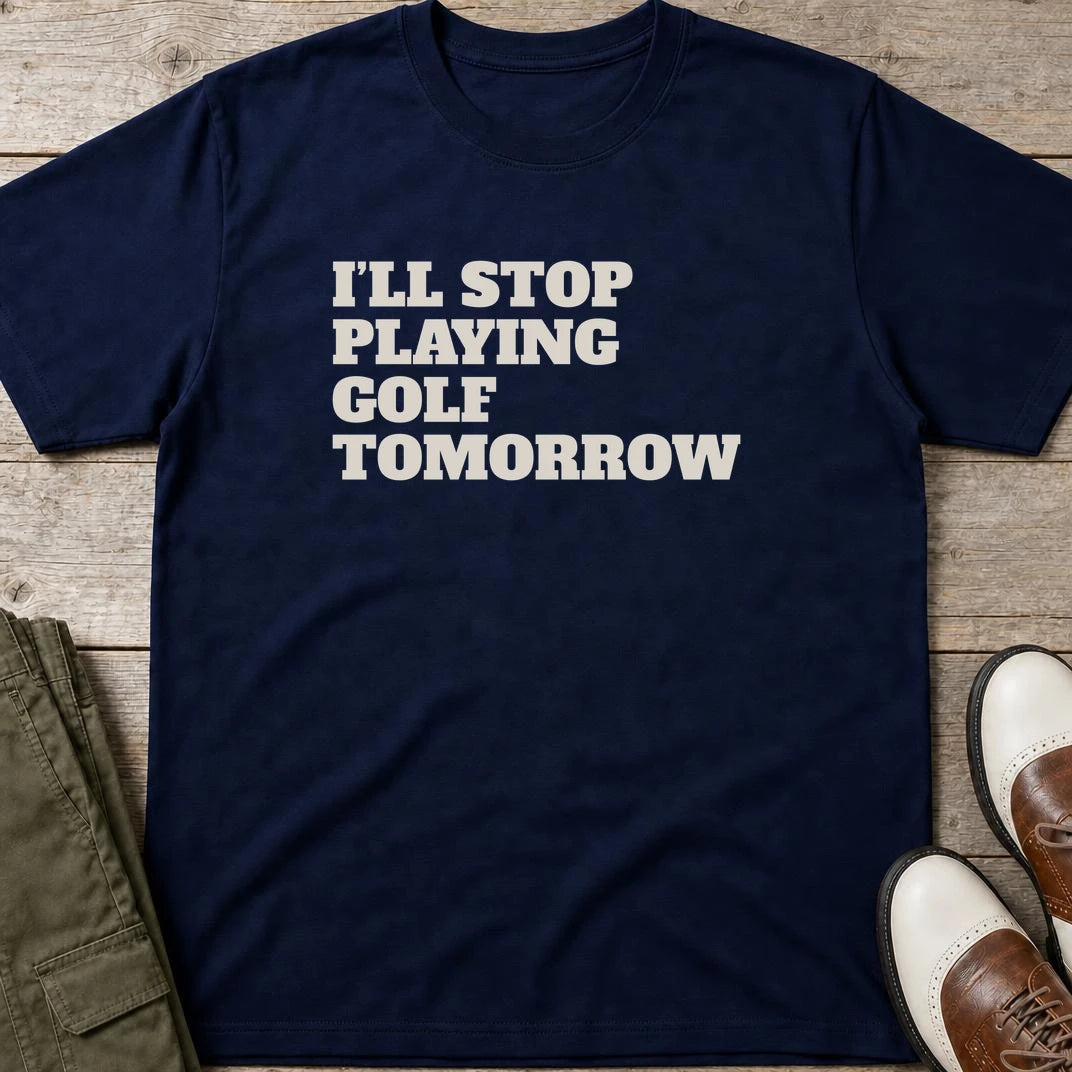 I'll Stop T-Shirt in Navy lying on a plain floor. T-shirt is a unisex cut and 100 per cent cotton.