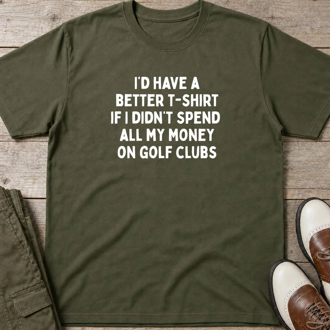 A Better T-Shirt in Military Green lying on a plain floor. T-shirt is a unisex cut and 100 per cent cotton.