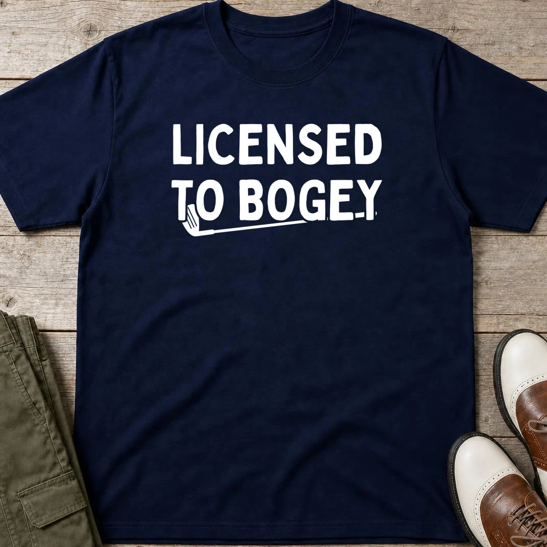 Licensed T-Shirt in Navy lying on a plain floor. T-shirt is a unisex cut and 100 per cent cotton.