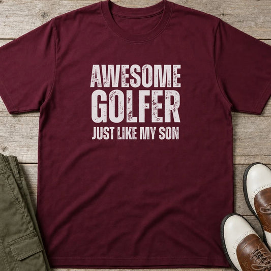 Like My Son T-Shirt in Maroon lying on a plain floor. T-shirt is a unisex cut and 100 per cent cotton.