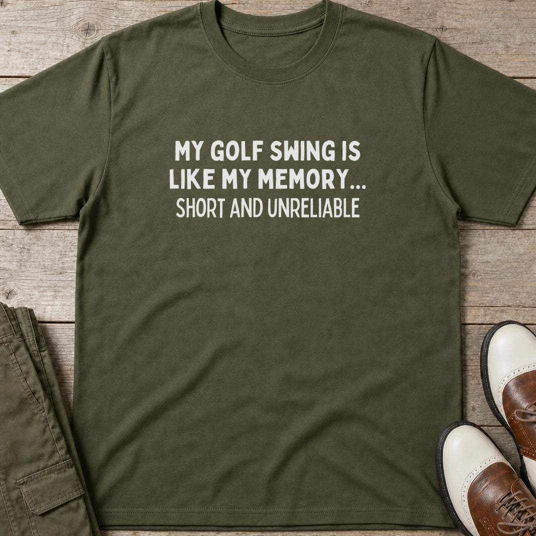 Memory T-Shirt in Military Green lying on a plain floor. T-shirt is a unisex cut and 100 per cent cotton.
