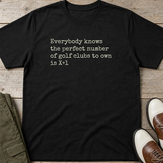 The Perfect Number T-Shirt in Black lying on a plain floor. T-shirt is a unisex cut and 100 per cent cotton.