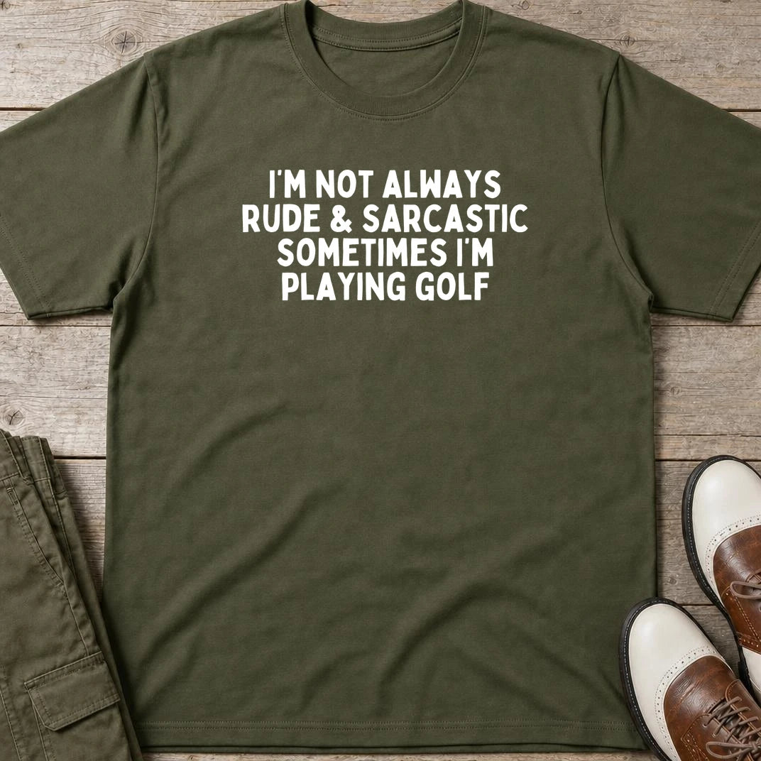 Sarcastic T-Shirt in Military Green lying on a plain floor. T-shirt is a unisex cut and 100 per cent cotton.