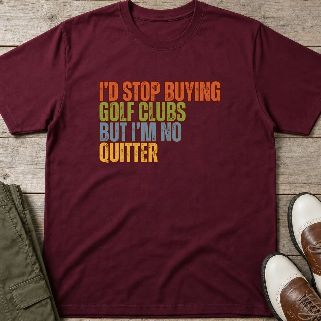 I'd Stop T-Shirt in Maroon lying on a plain floor. T-shirt is a unisex cut and 100 per cent cotton.