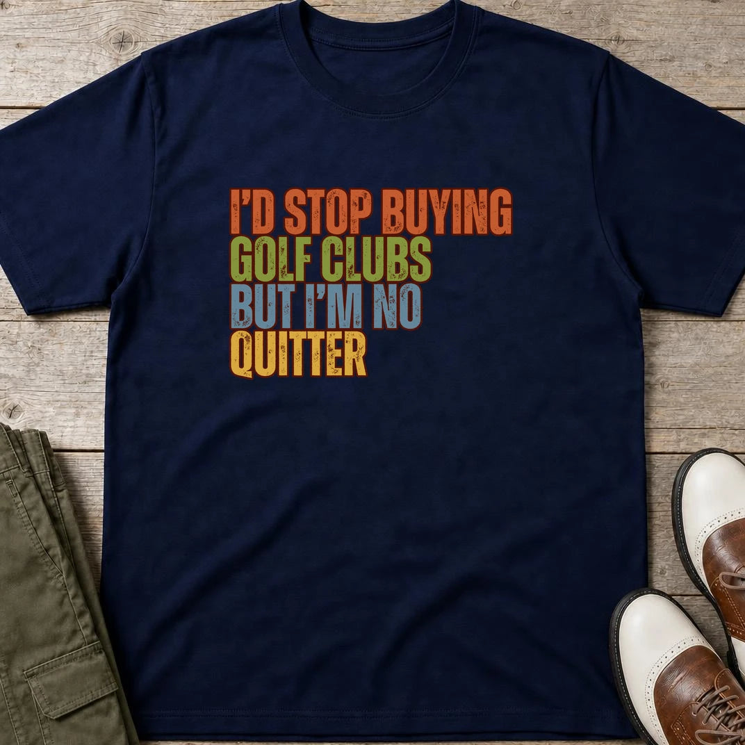 I'd Stop T-Shirt in Navy lying on a plain floor. T-shirt is a unisex cut and 100 per cent cotton.