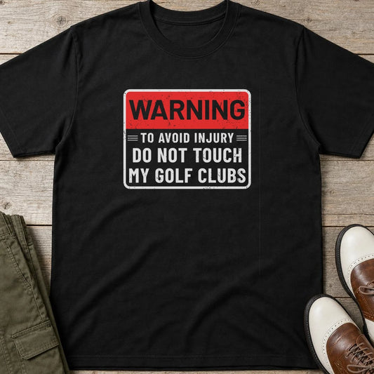 To Avoid Injury T-Shirt in Black lying on a plain floor. T-shirt is a unisex cut and 100 per cent cotton.