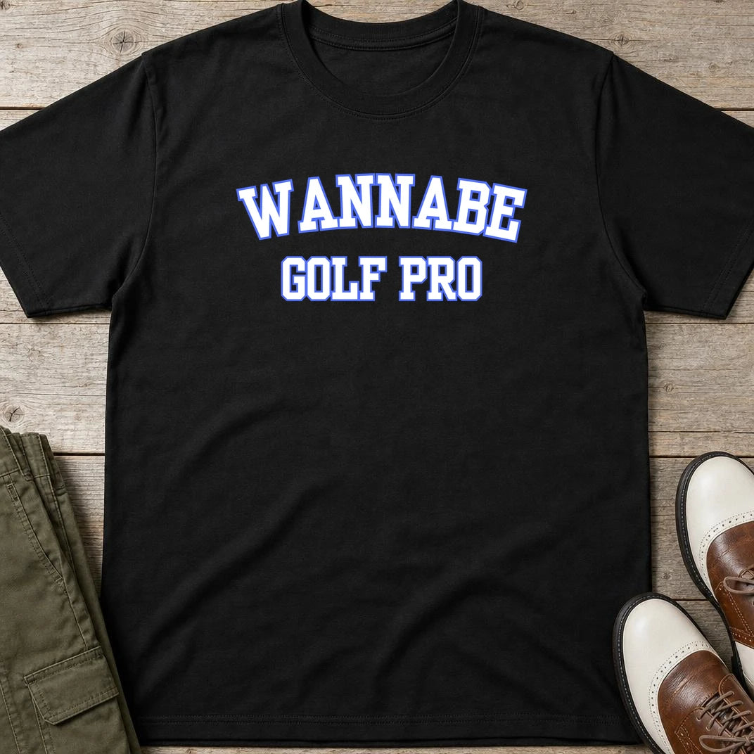 Wannabe II T-Shirt in Black lying on a plain floor. T-shirt is a unisex cut and 100 per cent cotton.