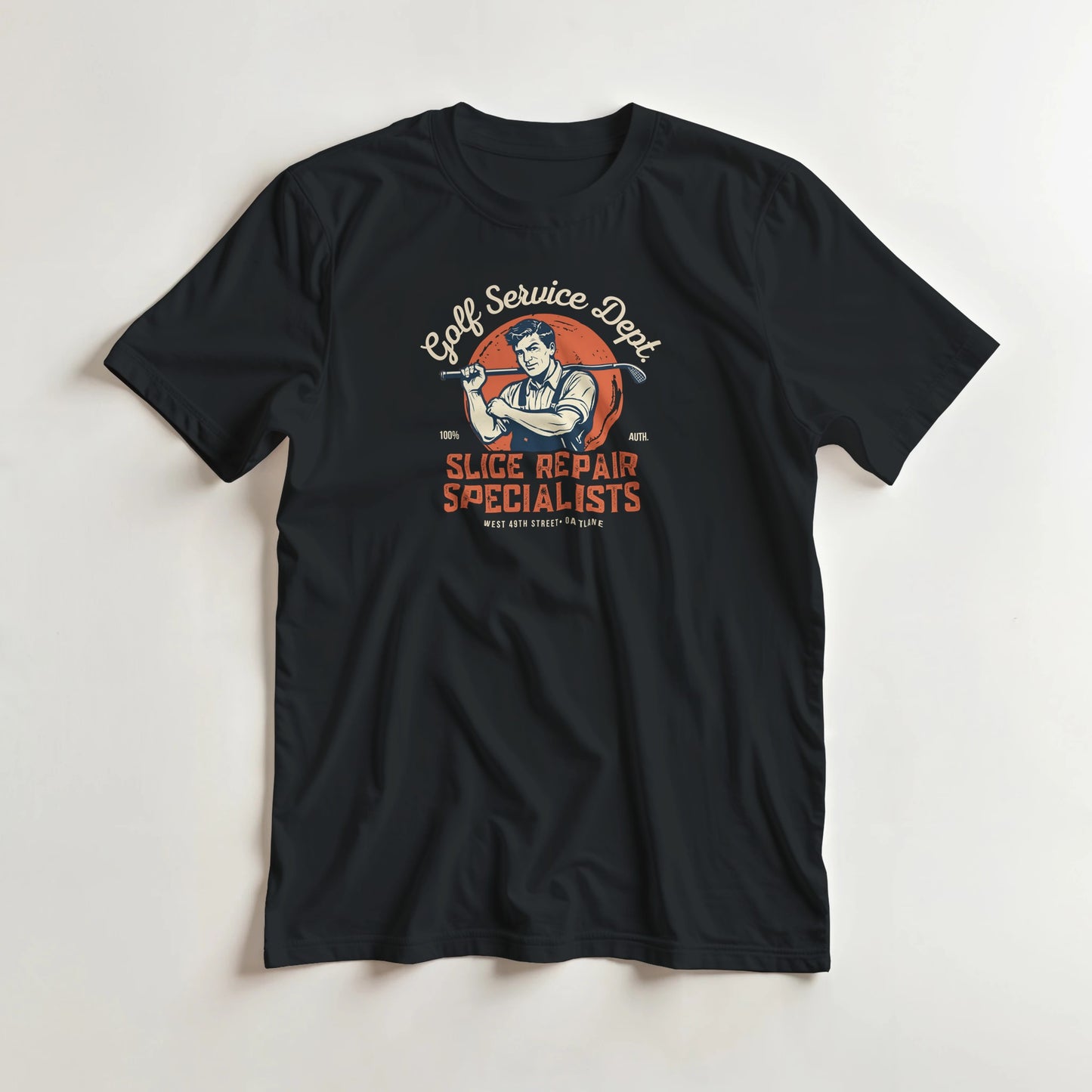 Slice Repair T-Shirt in Black 2XL lying on a plain floor. T-shirt is a unisex cut and 100 per cent cotton.
