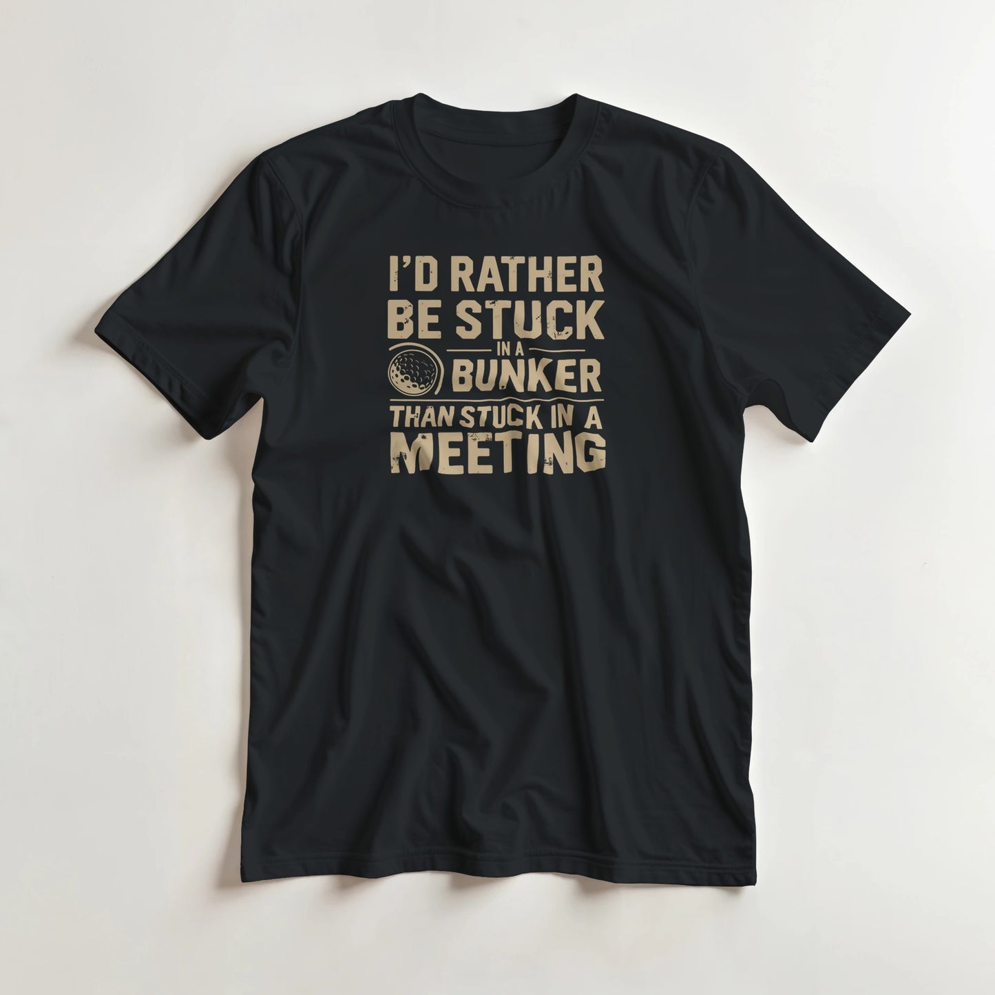 Stuck In Bunker T-Shirt in Black 3XL lying on a plain floor. T-shirt is a unisex cut and 100 per cent cotton.