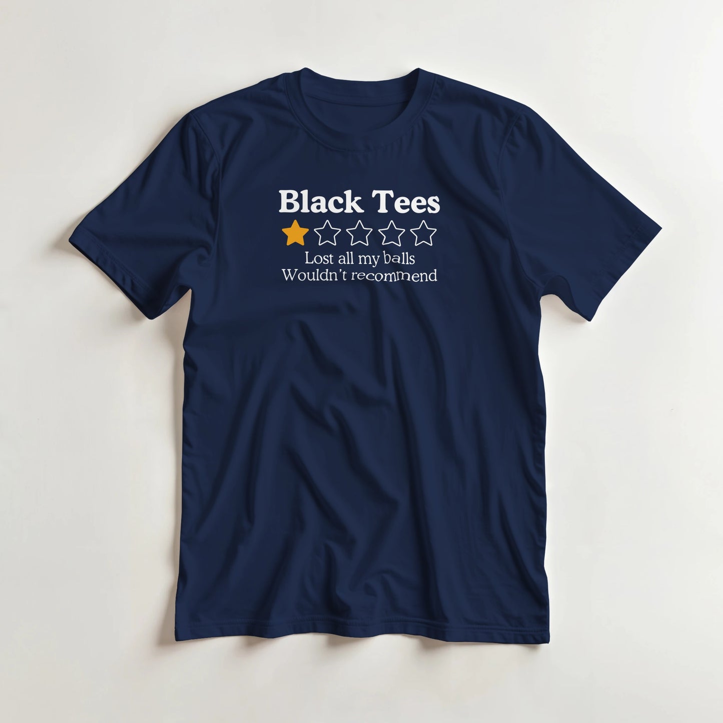 Black Tees T-Shirt in Navy 2XL lying on a plain floor. T-shirt is a unisex cut and 100 per cent cotton.