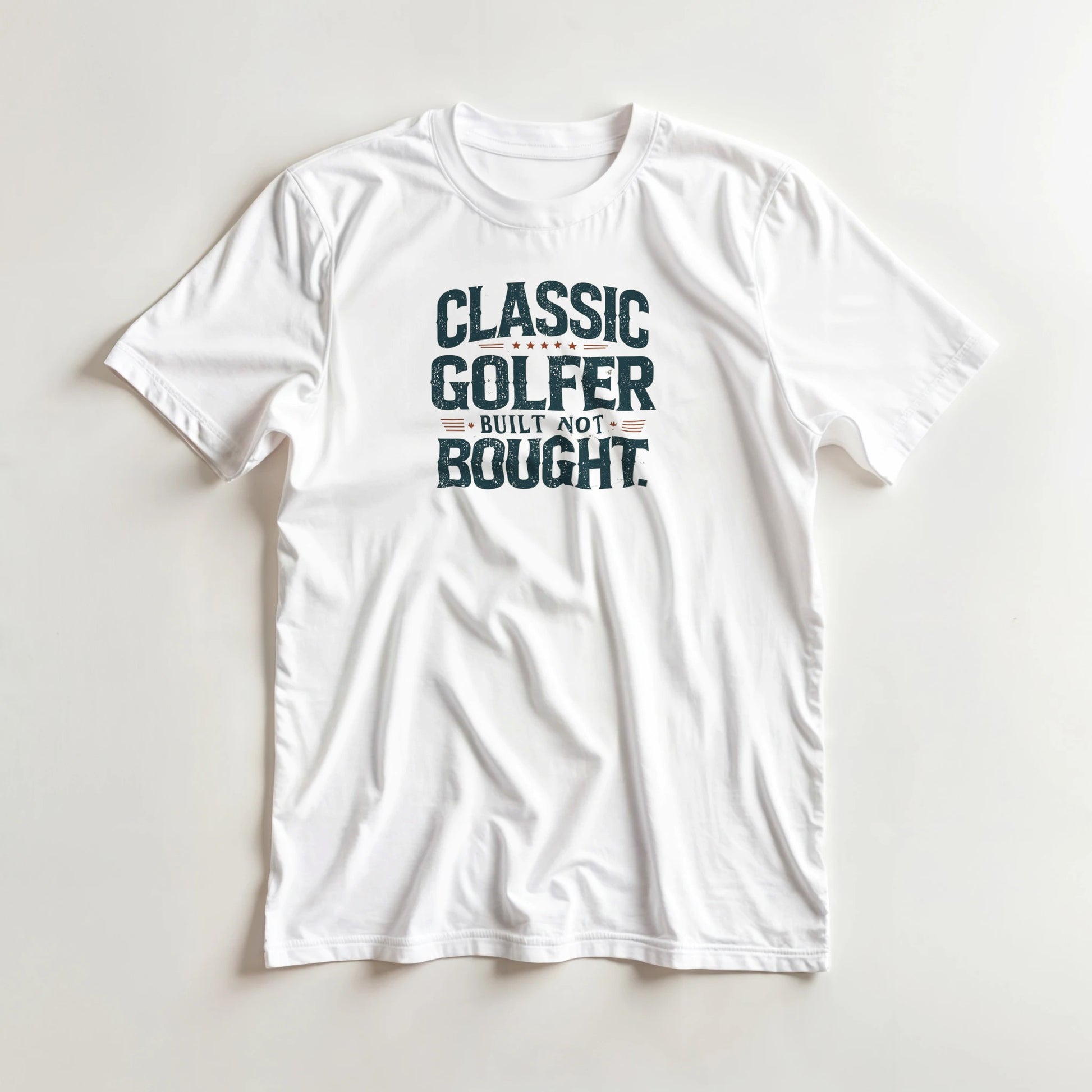 Classic Golfer W T-Shirt in S lying on a plain floor. T-shirt is a unisex cut and 100 per cent cotton.