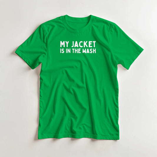 My Jacket T-Shirt in S lying on a plain floor. T-shirt is a unisex cut and 100 per cent cotton.