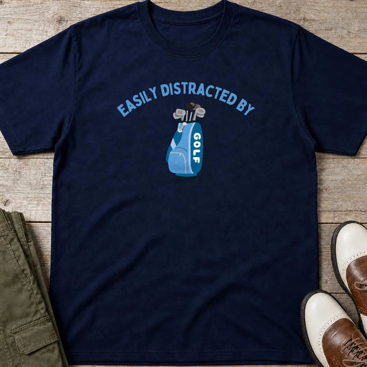 Distracted T-Shirt in lying on a plain floor. T-shirt is a unisex cut and 100 per cent cotton.