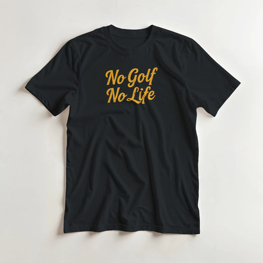 No Golf T-Shirt in lying on a plain floor. T-shirt is a unisex cut and 100 per cent cotton.