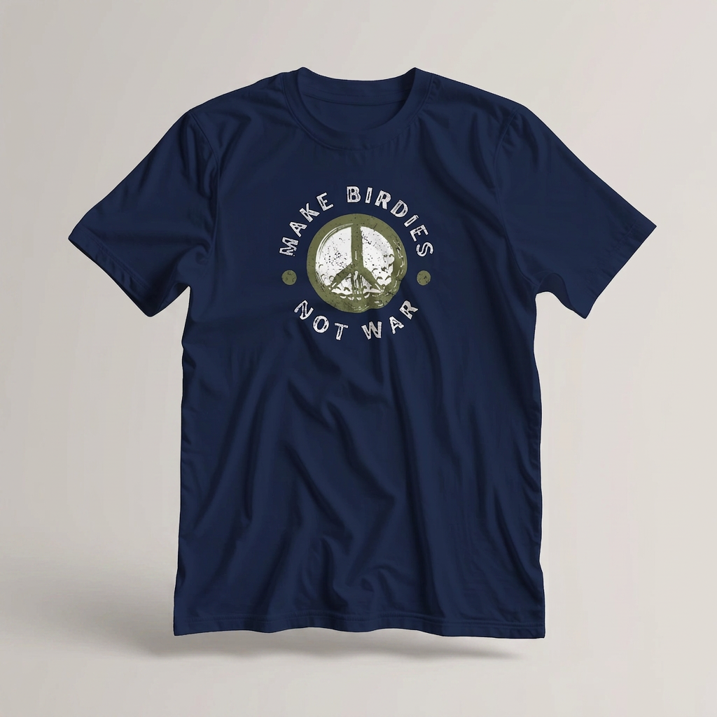 Make Birdies T-Shirt in lying on a plain floor. T-shirt is a unisex cut and 100 per cent cotton.